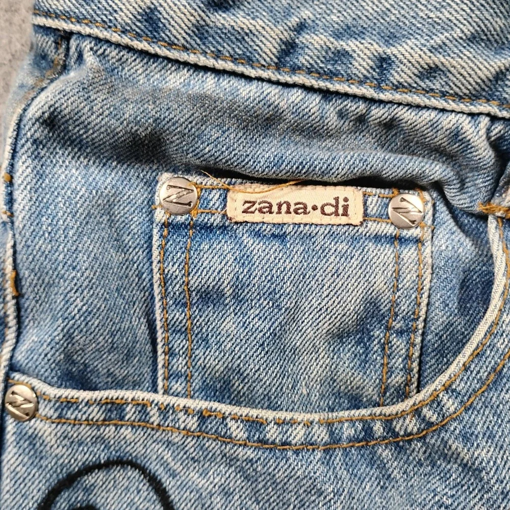 Zana Di Embroidered Wide Leg Jeans Women's 16 Blue Denim Vintage 90s Y2K Scroll